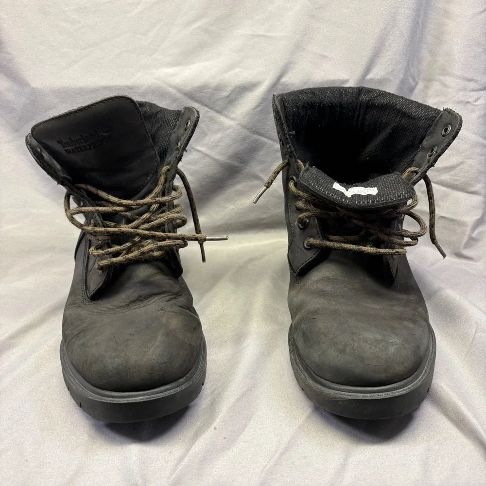 Timberland Mens Waterproof Leather Work Boots Black Gray Lug Sole Lace Up‎ 9